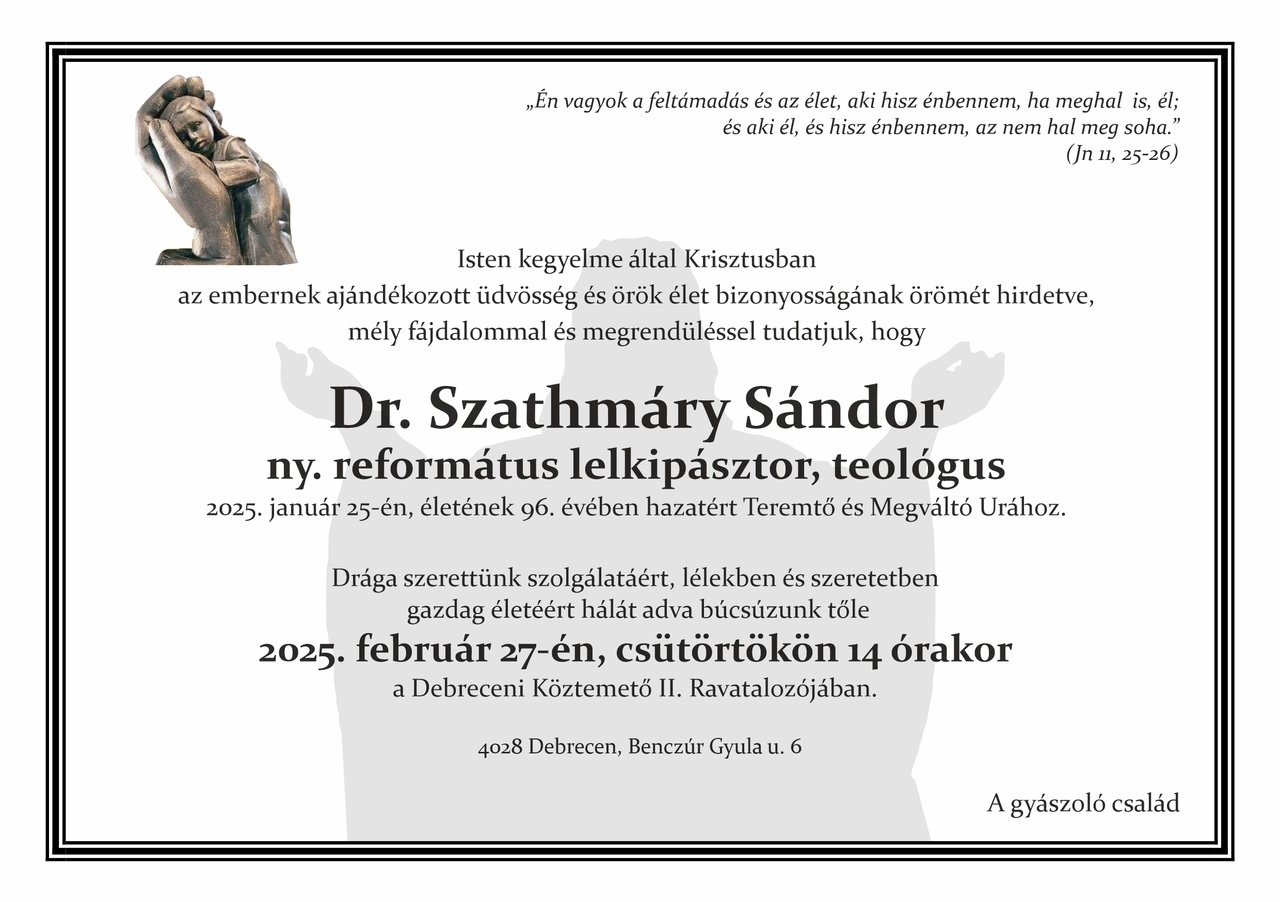 Dr. Szathmáry Sándor - gyászjelentés