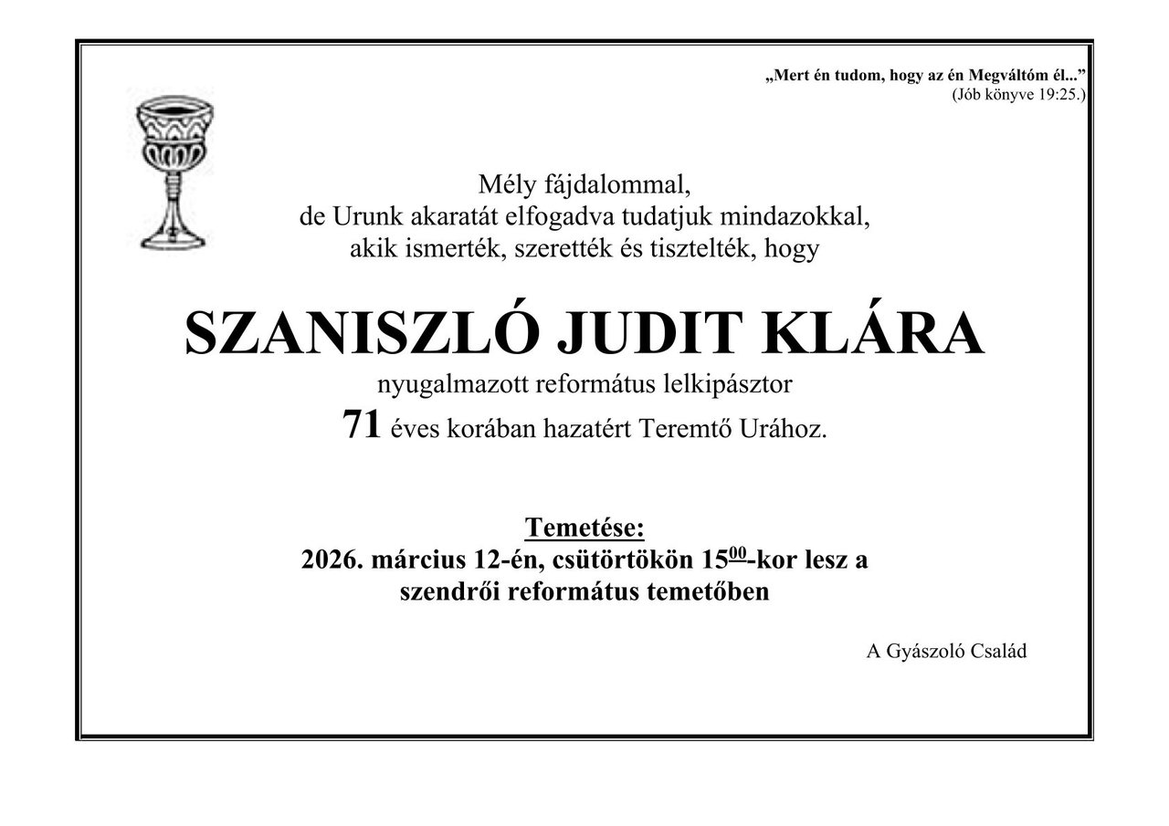 gyászjelentés szaniszló judit klára